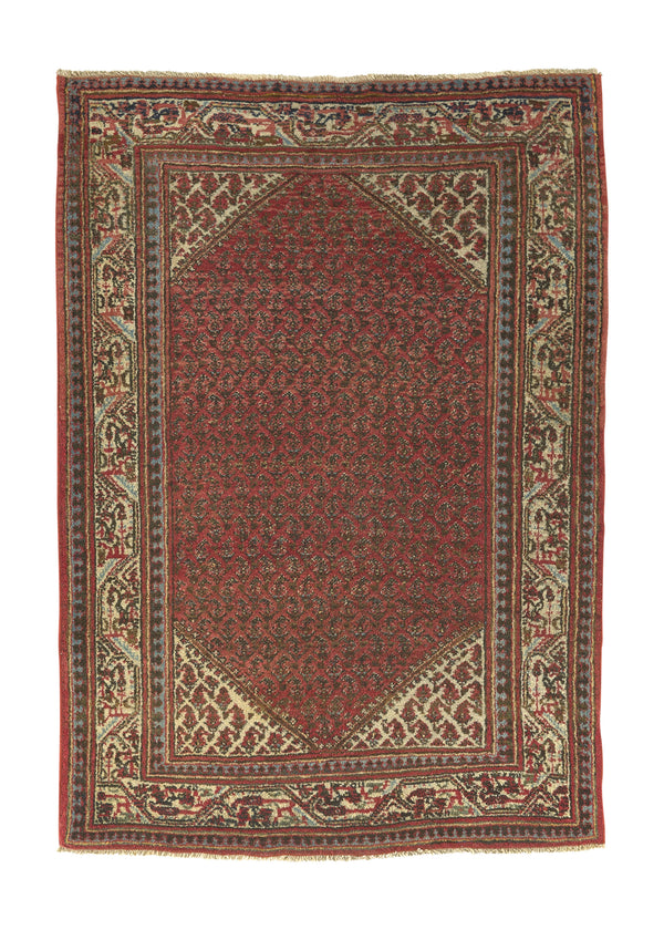 34173 Persian Rug Saraband Handmade Area Tribal 3'5'' x 4'10'' -3x5- Red Paisley Boteh Design