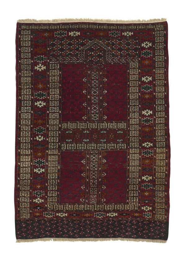 34311 Persian Rug Turkmen Handmade Area Antique Tribal 3'5'' x 4'9'' -3x5- Red Prayer Rug Design