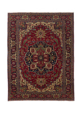 34435 Persian Rug Heriz Handmade Area Tribal 10'10'' x 14'0'' -11x14- Red Whites Beige Green Geometric Design