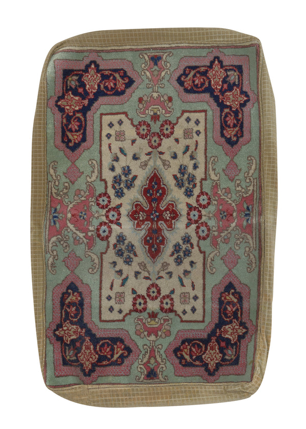 34451 Persian Rug Tabriz Handmade Pillow Traditional 2'0'' x 3'1'' -2x3- Whites Beige Pink Floral Design