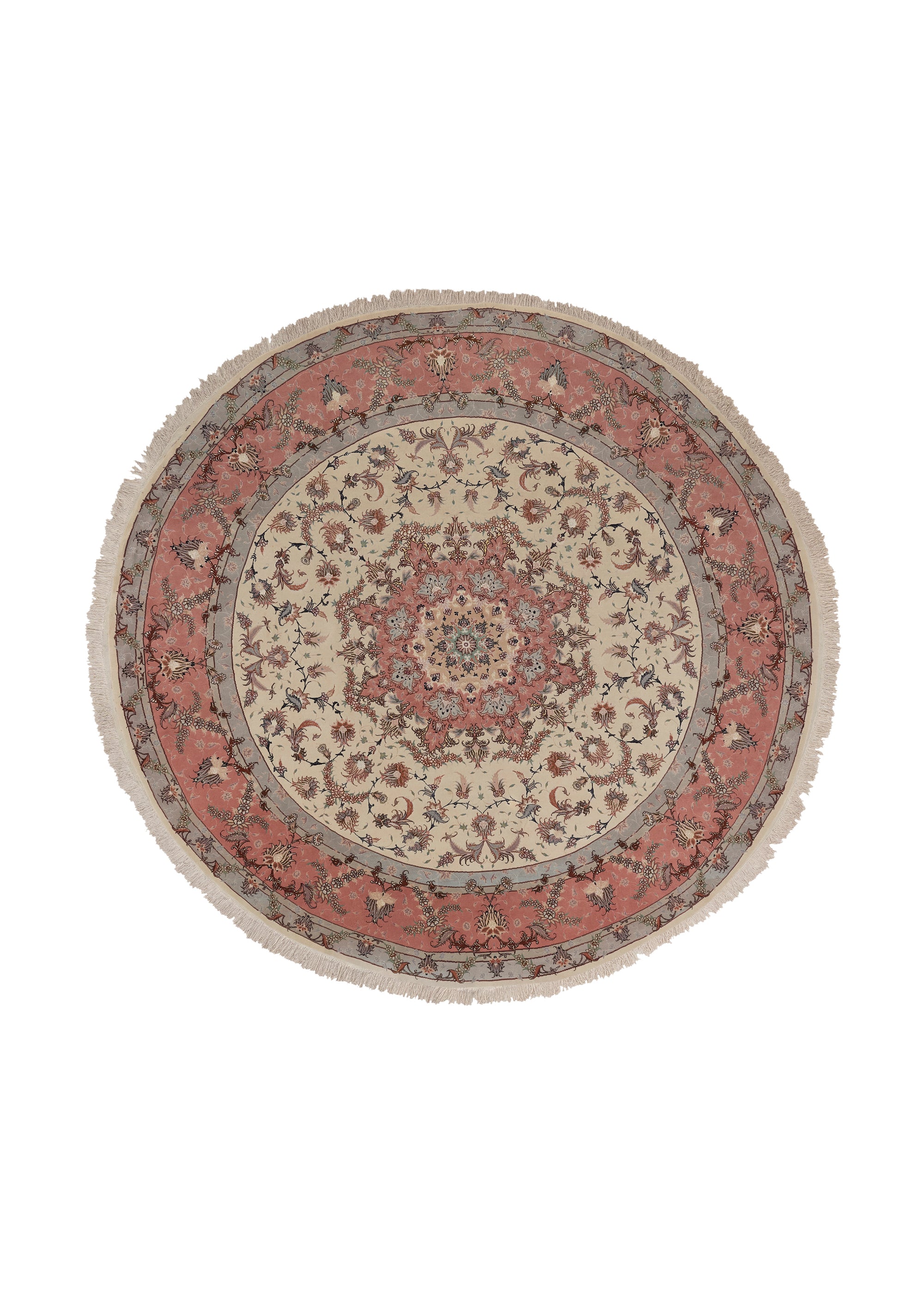 Persian Rug Tabriz Handmade Round Traditional 8'0"x8'0" (8x8) Pink