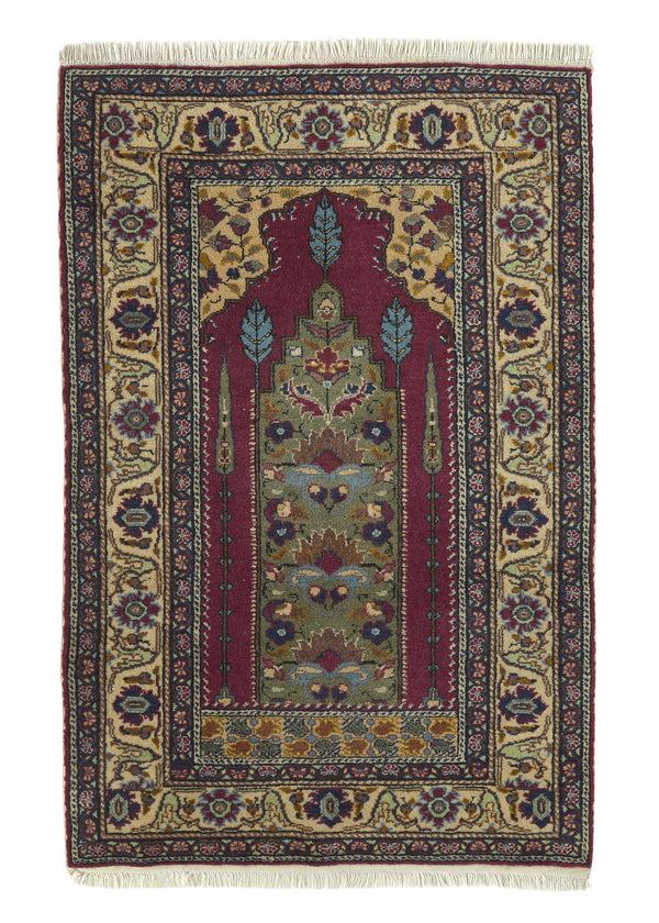 35146 Oriental Rug Turkish Handmade Area Traditional 3'0'' x 4'7'' -3x5- Whites Beige Prayer Rug Design