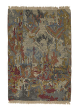 35266 Oriental Rug Indian Handmade Area Sample Modern 2'0'' x 3'0'' -2x3- Yellow Gold Red Abstract Soumak Design