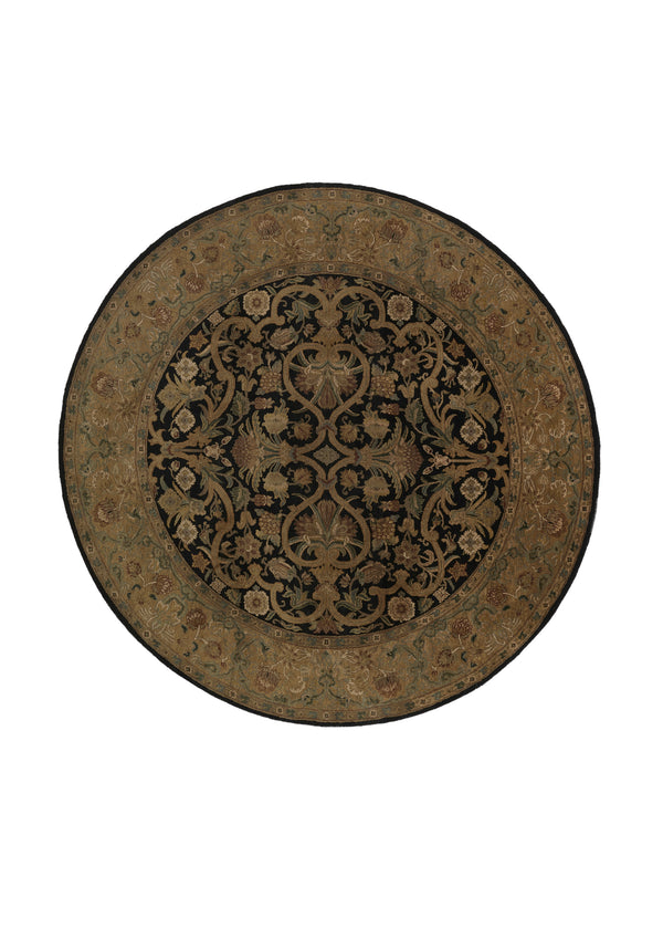 35651 Oriental Rug Indian Handmade Round Transitional 8'0'' x 8'0'' -8x8- Whites Beige Black Jaipur Floral Design