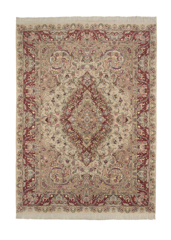 35746 Persian Rug Tabriz Handmade Area Traditional 8'1'' x 11'4'' -8x11- Whites Beige Pink Floral Naghsh Design