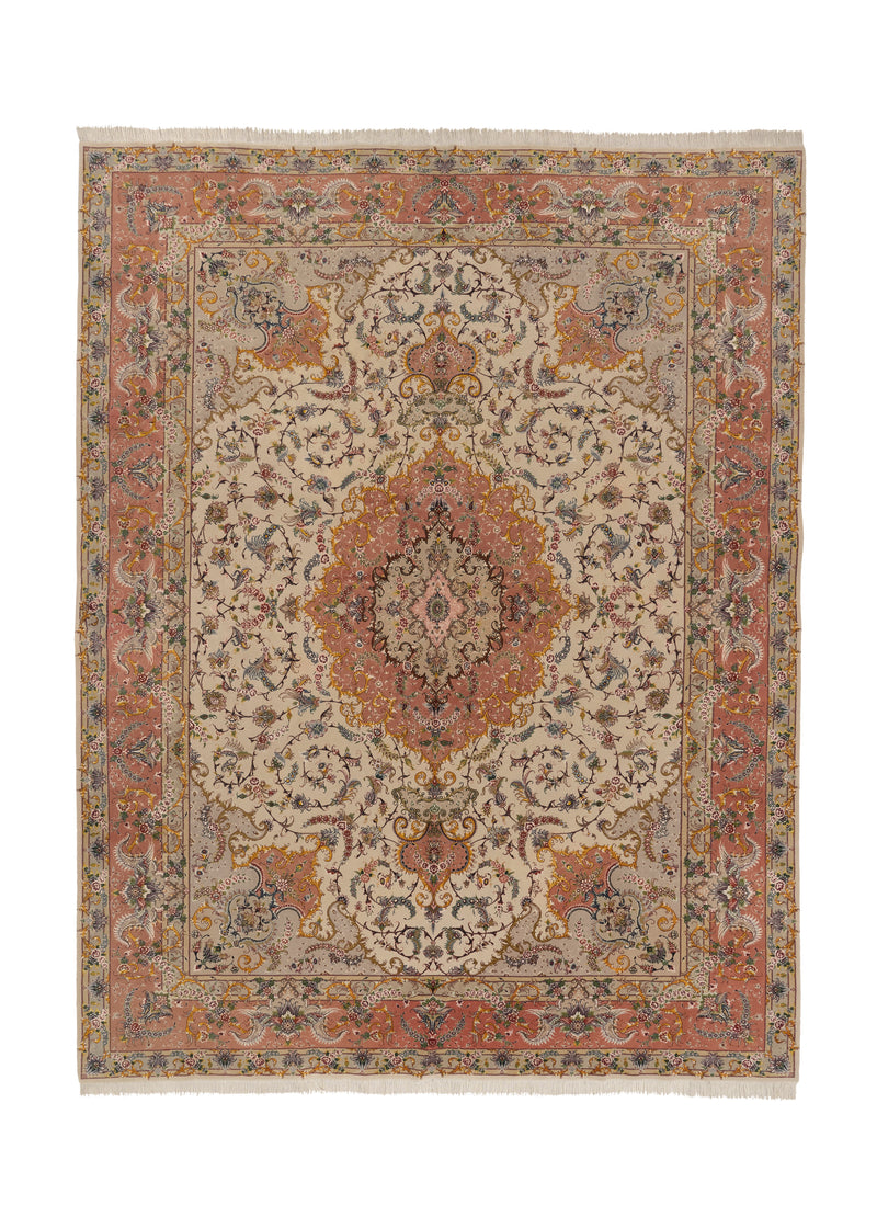 35803 Persian Rug Tabriz Handmade Area Traditional 9'10'' x 12'8'' -10x13- Whites Beige Pink Naghsh Floral Design
