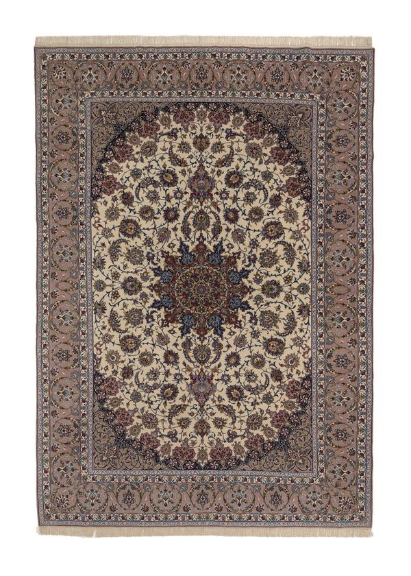 35834 Persian Rug Isfahan Handmade Area Traditional 8'4'' x 12'0'' -8x12- Whites Beige Blue Floral Design