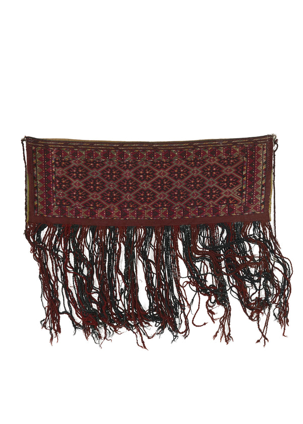 35861 Persian Rug Turkmen Handmade Area Antique Tribal 1'4'' x 4'2'' -1x4- Red Kilim Saddle Bag Geometric Design