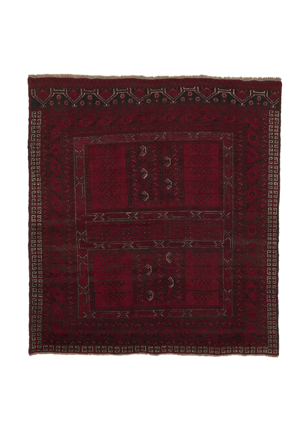 35894 Oriental Rug Afghan Handmade Area Tribal 6'0'' x 8'0'' -6x8- Red Geometric Design