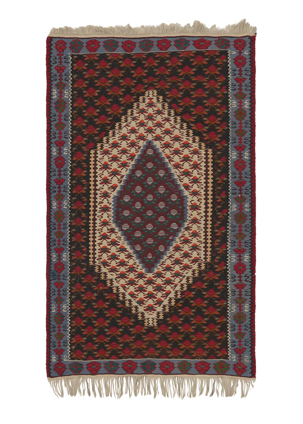 35955 Persian Rug Senneh Handmade Area Tribal 2'4'' x 3'4'' -2x3- Blue Red Kilim Geometric Design