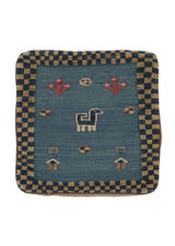 35964 Persian Rug Gabbeh Handmade Pillow Tribal 1'5'' x 1'5'' -1x1- Blue Animals Open Design