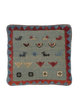 35966 Persian Rug Gabbeh Handmade Pillow Tribal 1'5'' x 1'5'' -1x1- Blue Animals Open Design