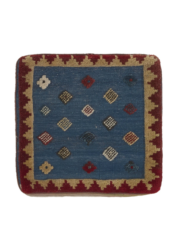 35968 Persian Rug Gabbeh Handmade Pillow Tribal 1'5'' x 1'5'' -1x1- Blue Open Geometric Design