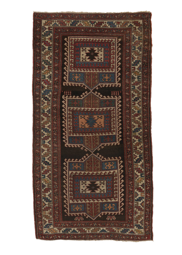 35980 Caucasian Rug Shirvan Handmade Area Antique Tribal 3'9'' x 6'11'' -4x7- Blue Geometric Design