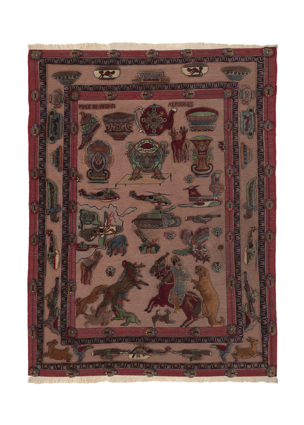 36105 Oriental Rug Afghan Handmade Area Tribal 4'9'' x 6'4'' -5x6- Red Green War Design