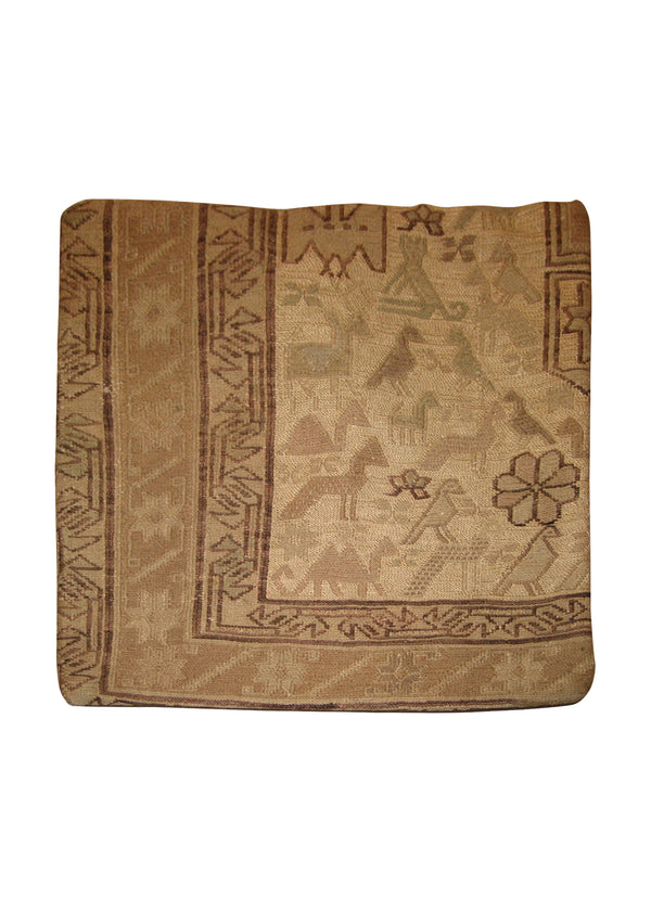 A10223 Persian Rug Azerbaijan Handmade Pillow Tribal 1'4'' x 1'4'' -1x1- Whites Beige Kilim Geometric Design
