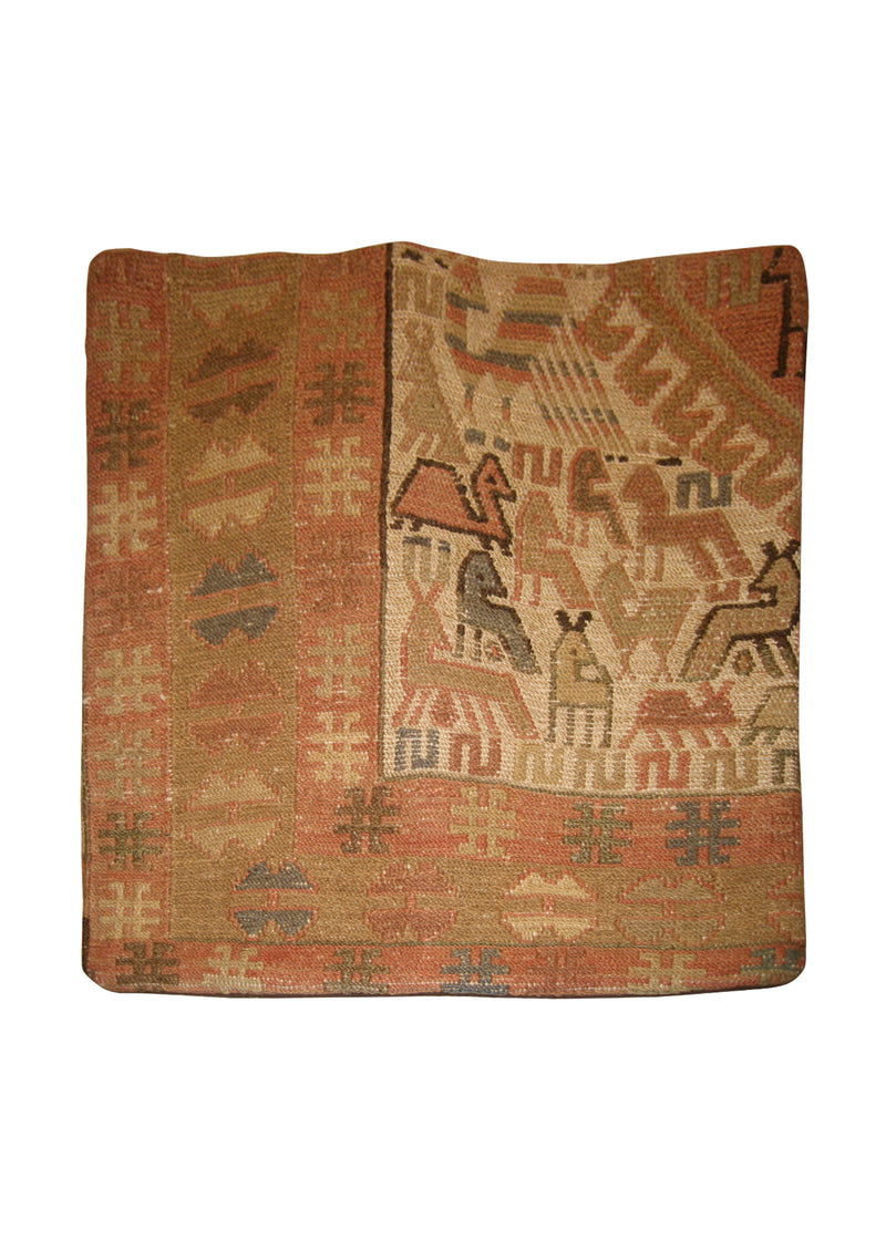 A10260 Persian Rug Azerbaijan Handmade Pillow Tribal 1'4'' x 1'4'' -1x1- Pink Whites Beige Kilim Geometric Design