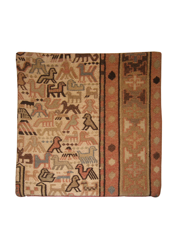 A10569 Persian Rug Azerbaijan Handmade Pillow Tribal 1'4'' x 1'4'' -1x1- Whites Beige Pink Kilim Geometric Design