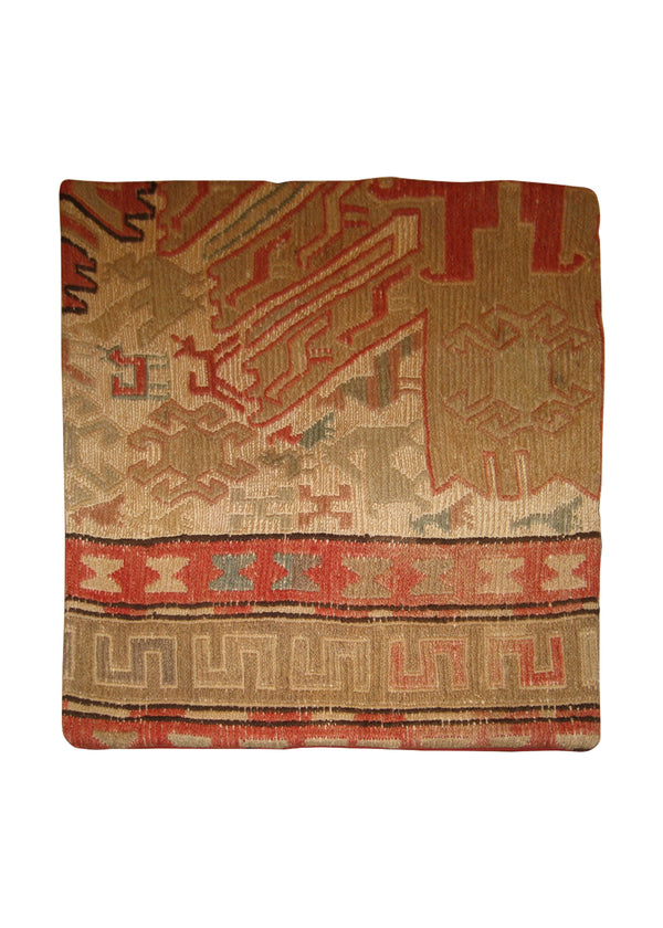 A10574 Persian Rug Azerbaijan Handmade Pillow Tribal 1'4'' x 1'4'' -1x1- Whites Beige Kilim Geometric Design