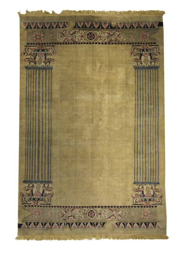 A12019 Oriental Rug Nepalese Handmade Area Traditional 5'10'' x 8'9'' -6x9- Yellow Gold Pictorial Floral Design