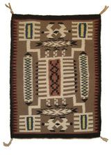 A12253 Native American Rug Navajo Handmade Area Tribal 1'7'' x 2'1'' -2x2- Brown Black Whites Beige Geometric Design