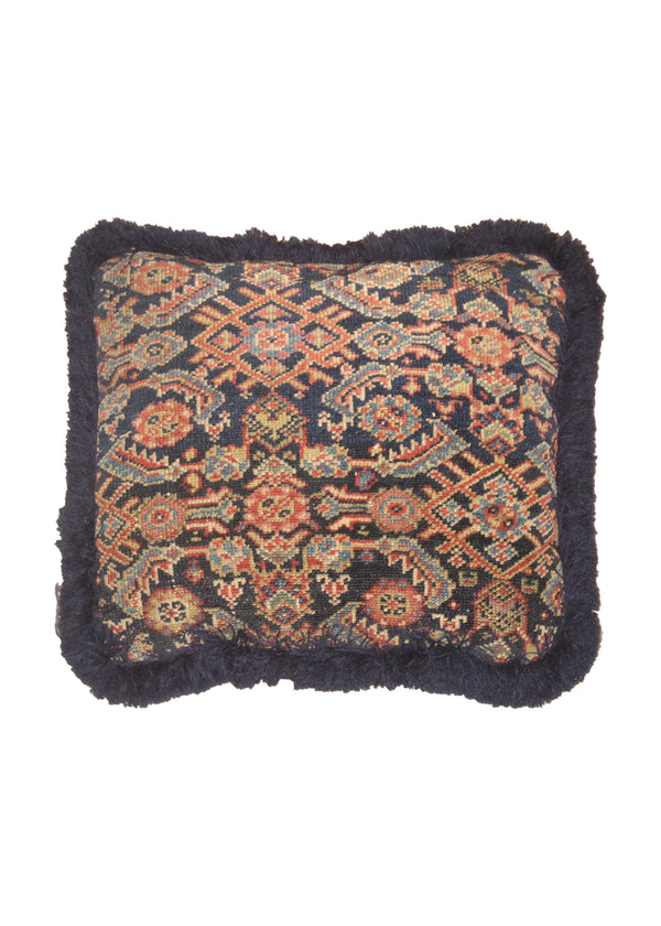 A13687 Persian Rug Tabriz Handmade Pillow Antique 1'5'' x 1'5'' -1x1- Blue Red Geometric Design