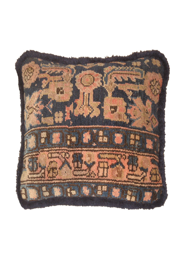 A13695 Persian Rug Malayer Handmade Pillow Antique 1'5'' x 1'5'' -1x1- Blue Red Geometric Design