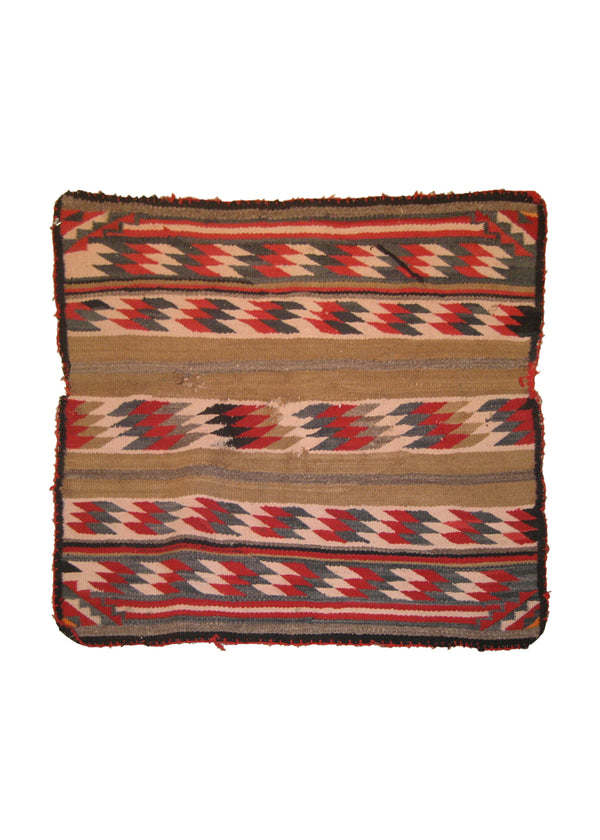A17894 Native American Rug Navajo Handmade Area Tribal Antique 2'6'' x 2'11'' -3x3- Red Whites Beige Geometric Design
