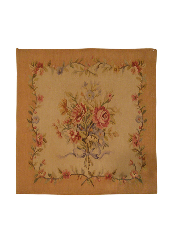A17905 Oriental Rug Chinese Handmade Pillow Traditional 1'8'' x 1'8'' -2x2- Whites Beige Aubusson Floral Design