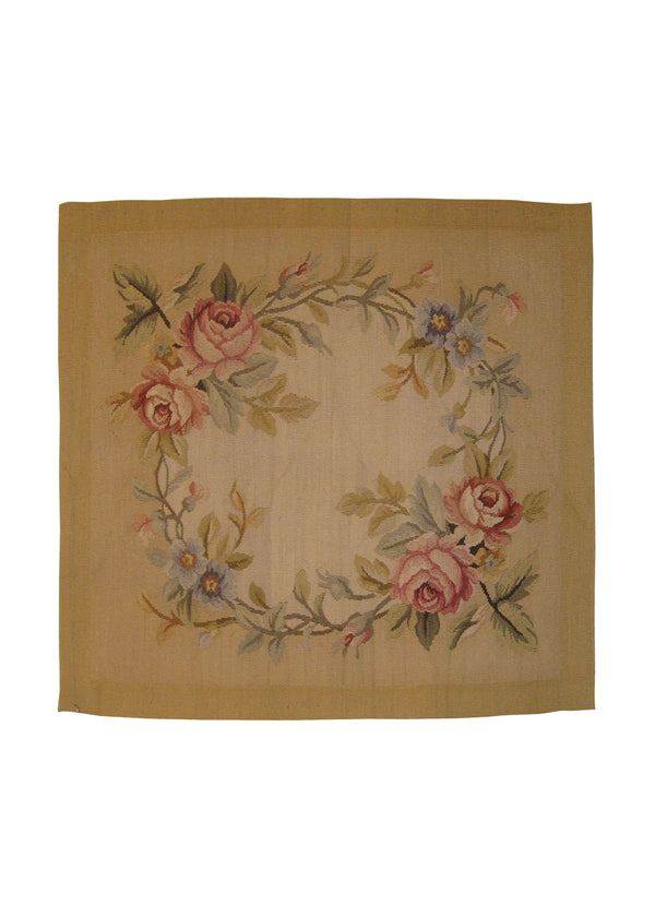 A17910 Oriental Rug Chinese Handmade Pillow Traditional 1'8'' x 1'8'' -2x2- Whites Beige Aubusson Floral Design