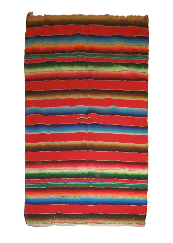 A18125 Native American Rug Mexico Handmade Area Tribal 3'2'' x 5'10'' -3x6- Multi-color Red Geometric Design