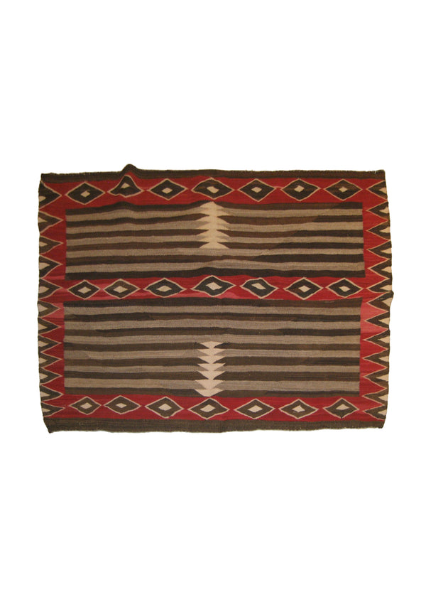 A18174 Native American Rug Navajo Handmade Area Tribal Antique 3'5'' x 4'6'' -3x5- Brown Red Gray Geometric Design