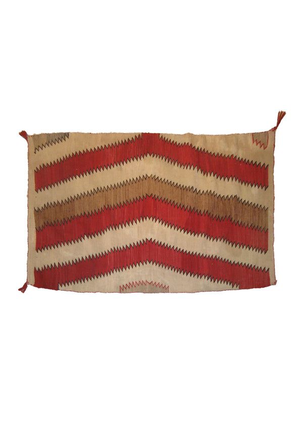 A18733 Native American Rug Navajo Handmade Area Tribal Antique 3'6'' x 5'8'' -4x6- Whites Beige Red Geometric Design