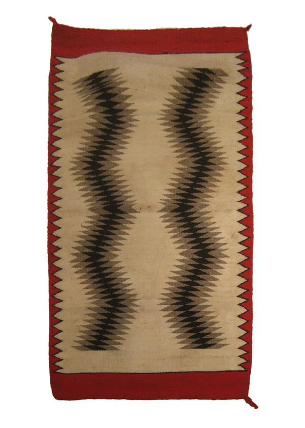 A18825 Native American Rug Navajo Handmade Area Tribal 2'6'' x 5'0'' -3x5- Whites Beige Red Black Geometric Design