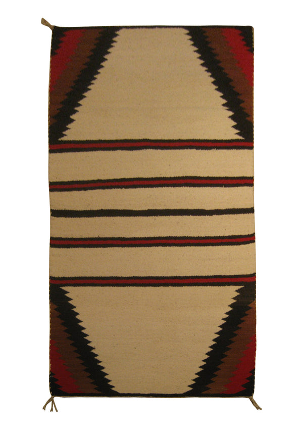 A18826 Native American Rug Navajo Handmade Area Tribal 2'6'' x 4'9'' -3x5- Whites Beige Red Black Geometric Design