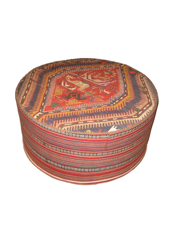 A19203 Persian Rug Shiraz Handmade Pillow Tribal 2'4'' x 2'4'' -2x2- Multi-color Red Kilim Ottoman Geometric Design