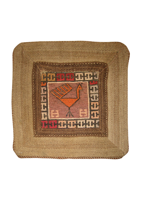 A19223 Persian Rug Shiraz Handmade Pillow Tribal 1'3'' x 1'3'' -1x1- Multi-color Whites Beige Brown Kilim Geometric Design