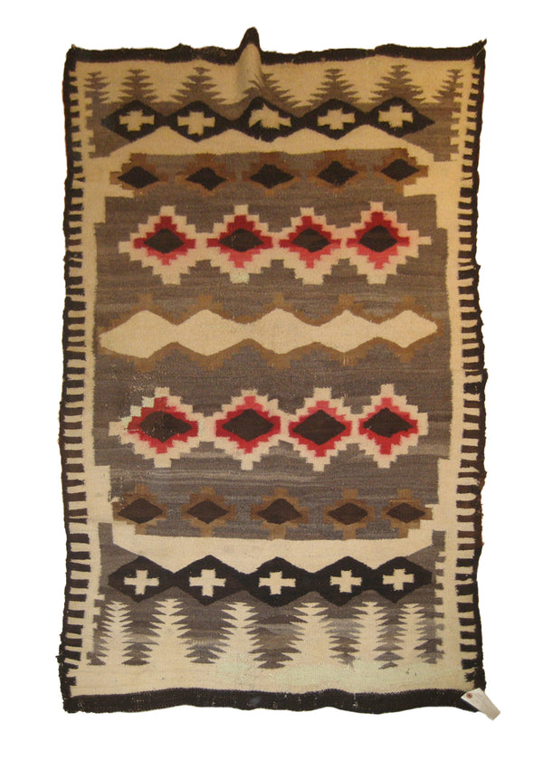 A19468 Native American Rug Navajo Handmade Area Tribal Antique 3'5'' x 5'0'' -3x5- Brown Black Geometric Design