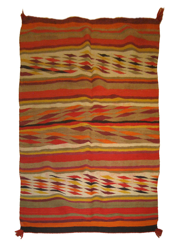 A19487 Native American Rug Navajo Handmade Area Tribal 4'6'' x 7'0'' -5x7- Multi-color Orange Geometric Design