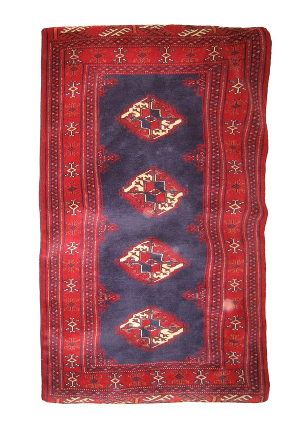 A19493 Persian Rug Turkmen Handmade Pillow Tribal 2'6'' x 3'3'' -3x3- Blue Red Geometric Design