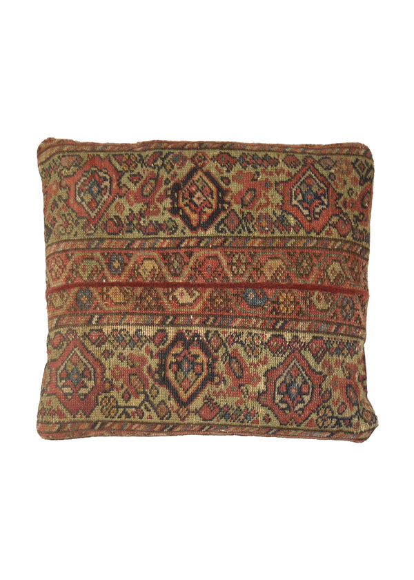 A20133 Persian Rug Malayer Handmade Pillow Antique 1'4'' x 1'5'' -1x1- Red Whites Beige Geometric Design