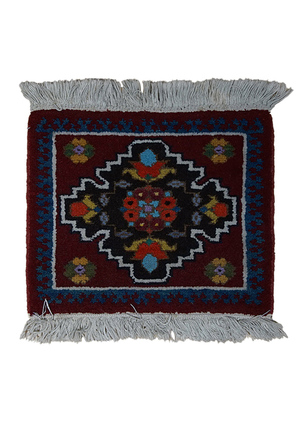 A20914 Oriental Rug Turkish Handmade Square Tribal 1'1'' x 1'4'' -1x1- Red Blue Geometric Design