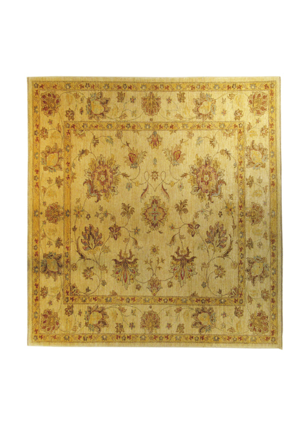 A23762 Oriental Rug Pakistani Handmade Square Transitional 5'6'' x 5'11'' -6x6- Whites Beige Yellow Gold Antique Washed Oushak Floral Design