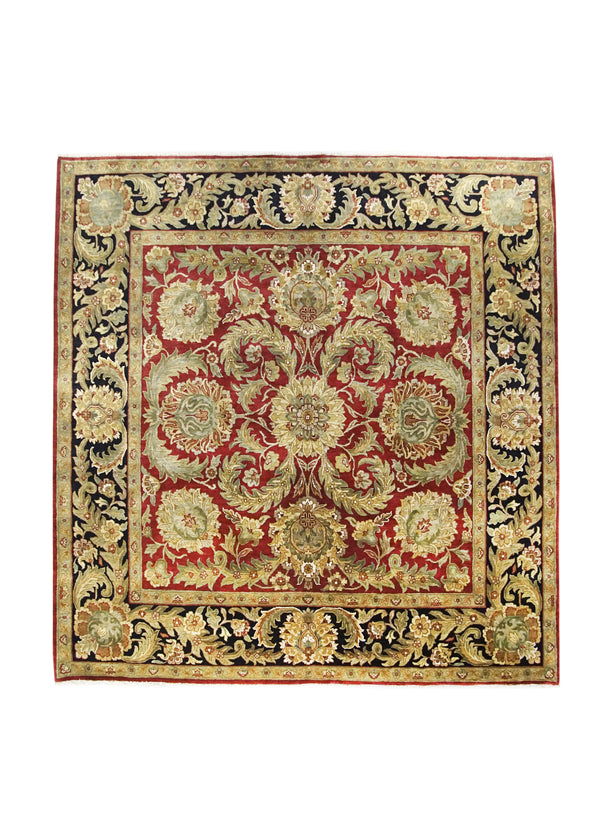 A24117 Oriental Rug Indian Handmade Square Transitional 8'2'' x 8'3'' -8x8- Red Black Green Tea Washed Floral Design
