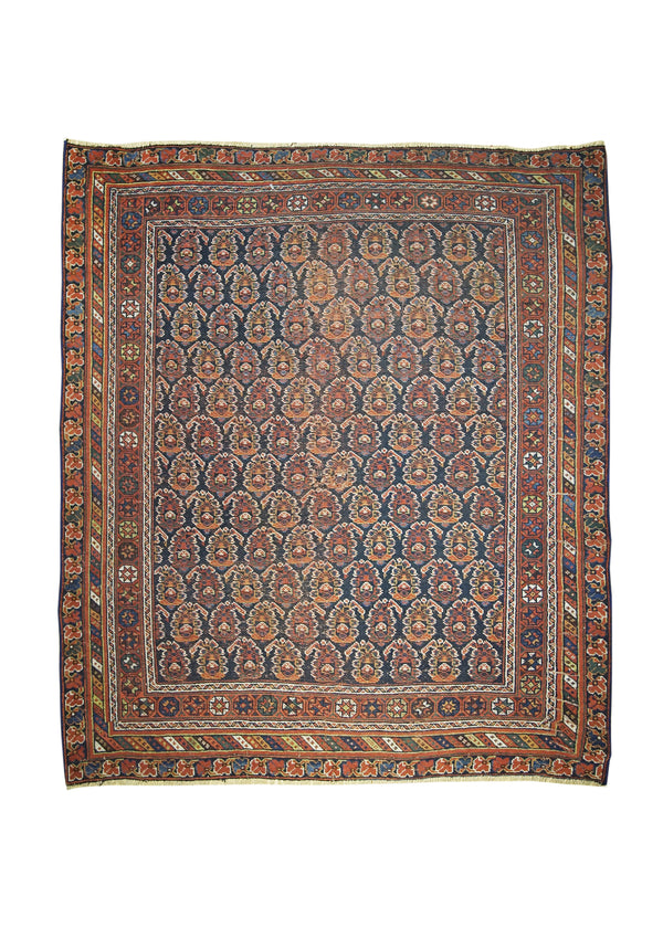 A25403 Persian Rug Afshar Handmade Square Tribal Antique 4'10'' x 5'5'' -5x5- Blue Red Paisley Boteh Design