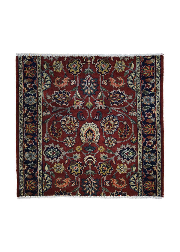 A26060 Oriental Rug Indian Handmade Square Traditional 2'6'' x 2'7'' -3x3- Red Blue Floral Partition Design