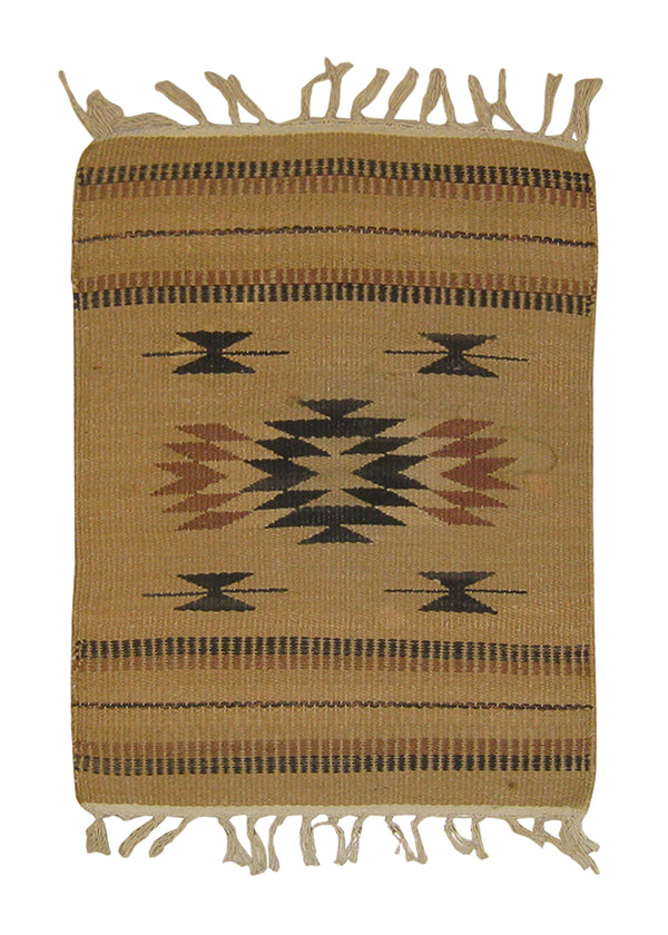 A26127 Native American Rug Mexico Handmade Square Tribal 1'3'' x 1'8'' -1x2- Whites Beige Black Geometric Design