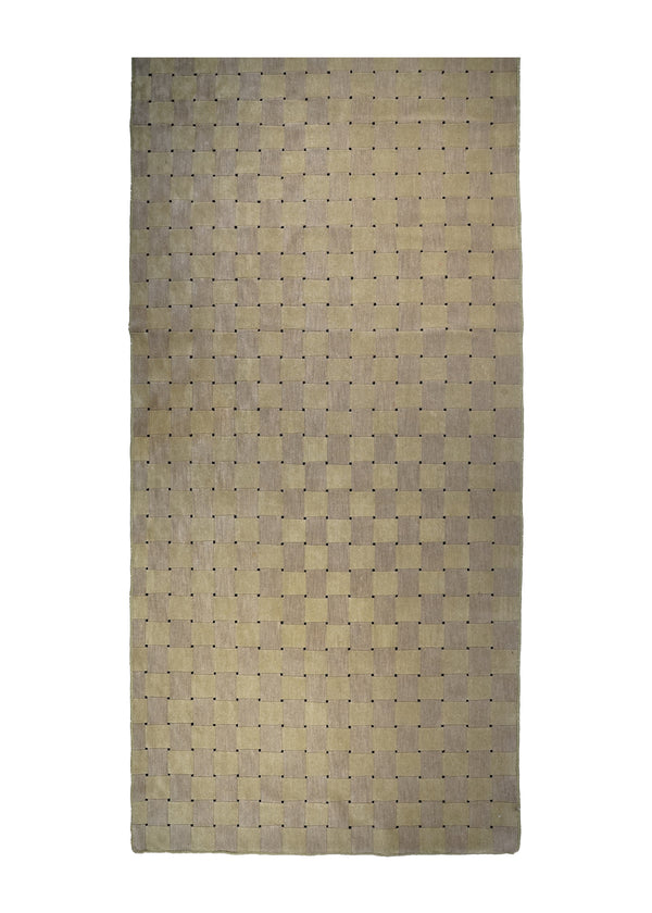 A26258 Oriental Rug Nepalese Handmade Runner Modern 3'11'' x 9'8'' -4x10- Whites Beige Checkered Geometric Design