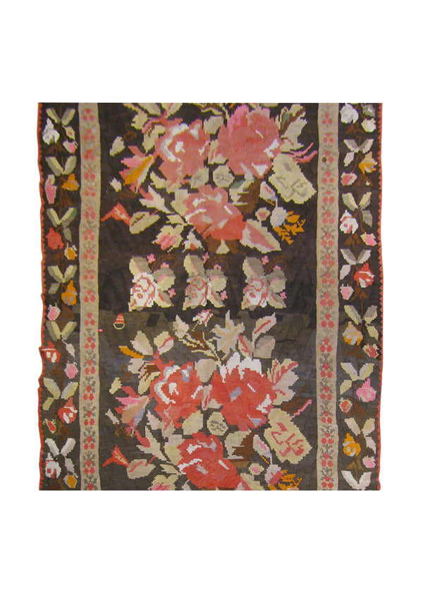A26681 European Rug Handmade Area Antique 5'9'' x 9'11'' -6x10- Black Red Kilim Floral Design