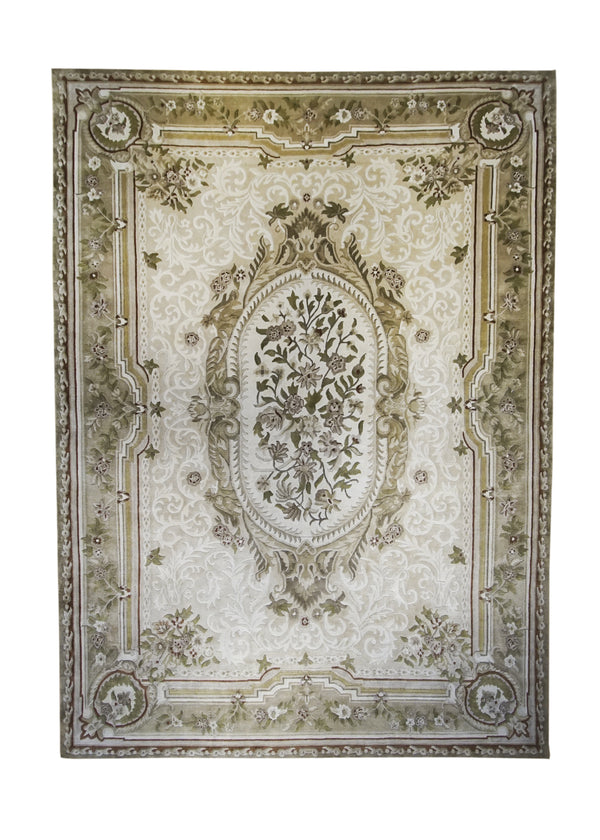 A27852 Oriental Rug Nepalese Handmade Area Traditional 9'11'' x 14'1'' -10x14- Whites Beige Brown Aubusson Floral Design